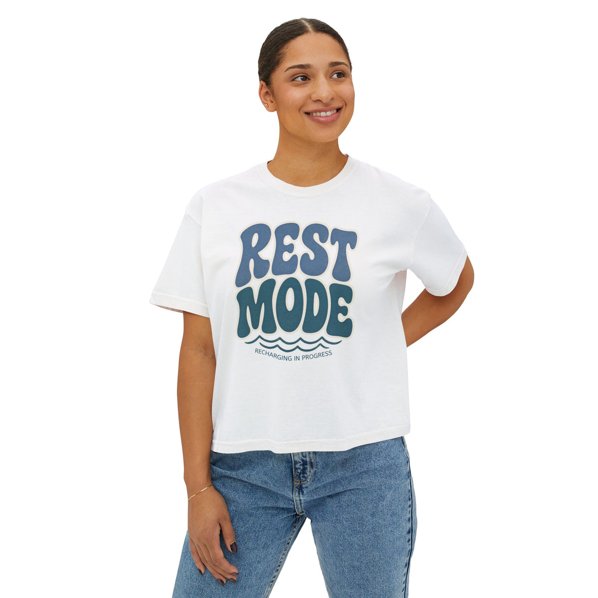 Rest Mode Women's Boxy Tee — Relaxed Graphic T-Shirt
