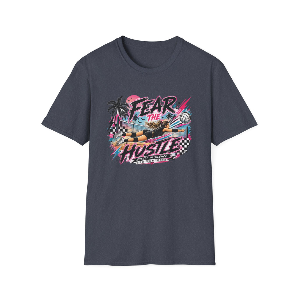 Fear The Hustle Volleyball T-Shirt — Retro Palm Beach Volleyball Tee