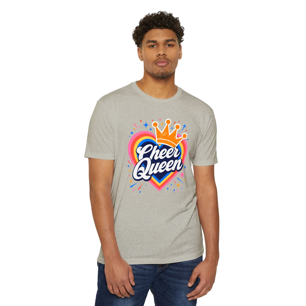 Cheer Queen T-Shirt — Colorful Heart Crown Cheerleader Tee
