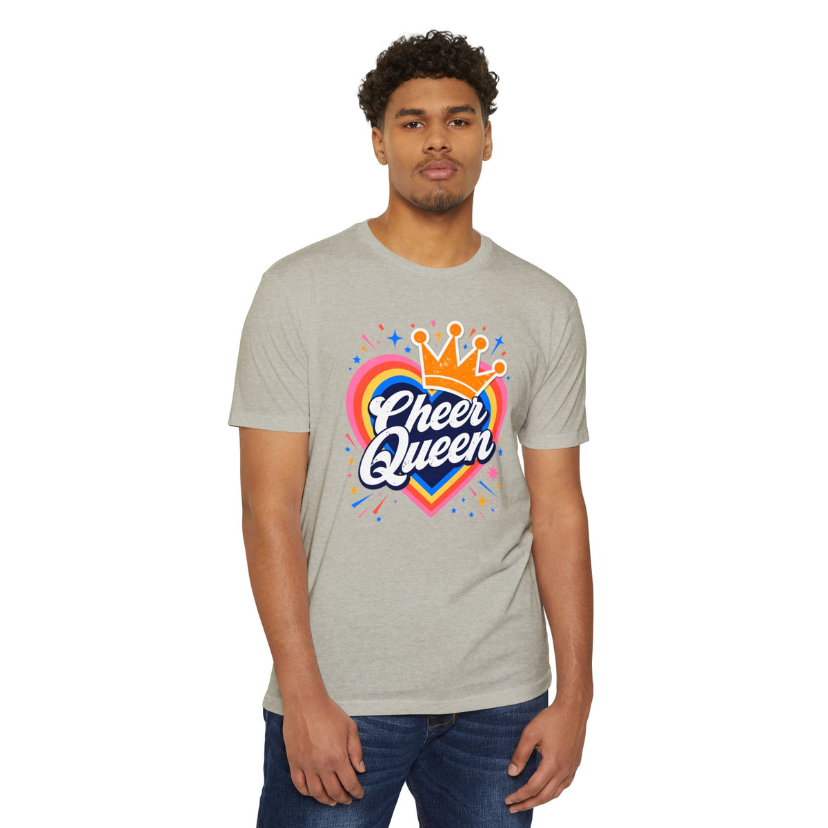 Cheer Queen T-Shirt — Colorful Heart Crown Cheerleader Tee