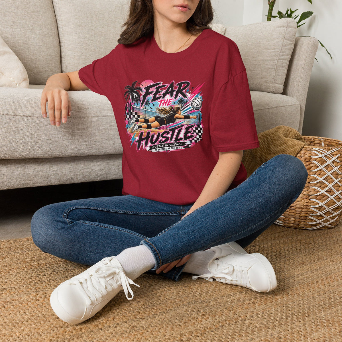 Fear The Hustle Volleyball T-Shirt — Retro Palm Beach Volleyball Tee
