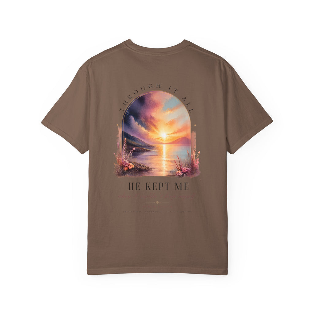 Faith Sunrise T-Shirt — "He Kept Me" Inspirational Graphic Tee