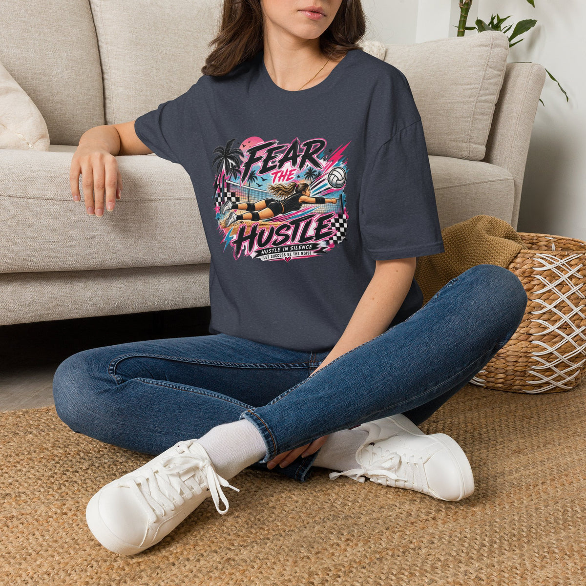 Fear The Hustle Volleyball T-Shirt — Retro Palm Beach Volleyball Tee