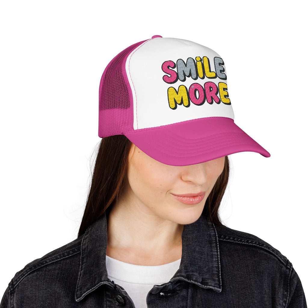 Smile More Foam Trucker Hat — Colorful Cheerful Graphic Cap