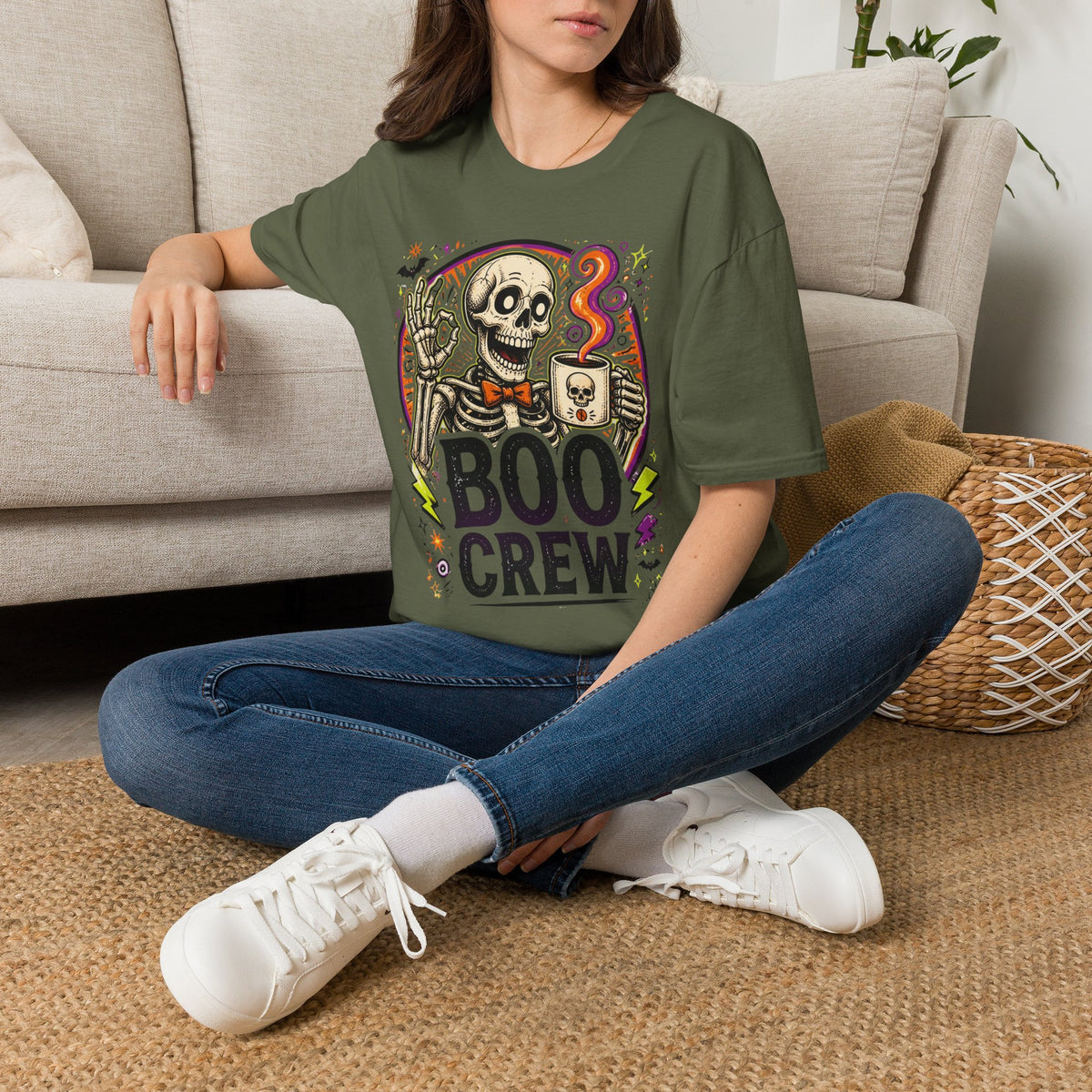 Boo Crew Skeleton T-Shirt — Halloween Skull Coffee Tee