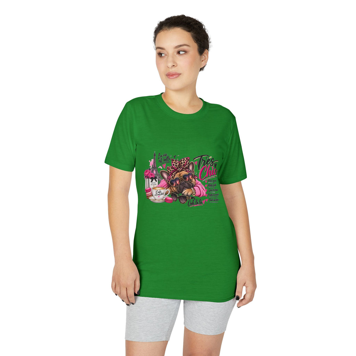 French Bulldog Glam Tee – "Tires Chic" Pink Leopard Spa Design