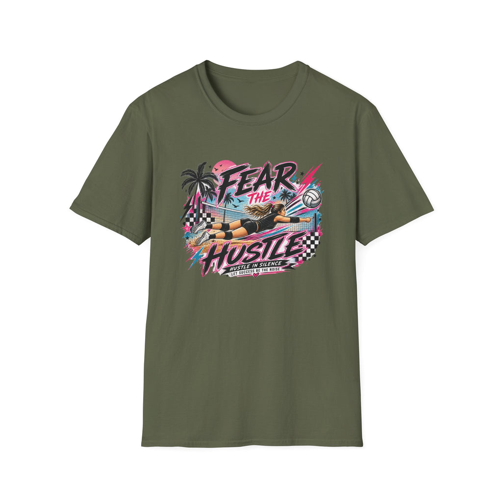 Fear The Hustle Volleyball T-Shirt — Retro Palm Beach Volleyball Tee