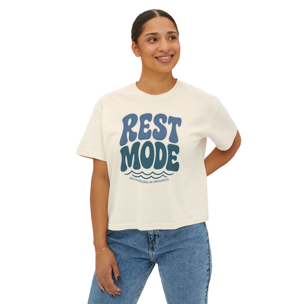 Rest Mode Women's Boxy Tee — Relaxed Graphic T-Shirt
