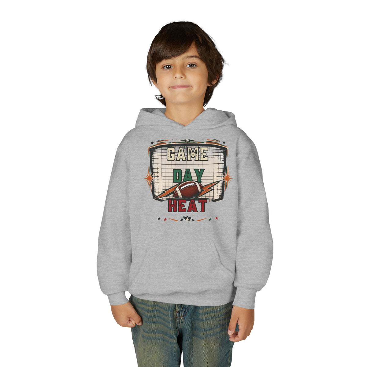 Youth Hoodie - "Game Day Heat" Football Personalized Back Name & Number