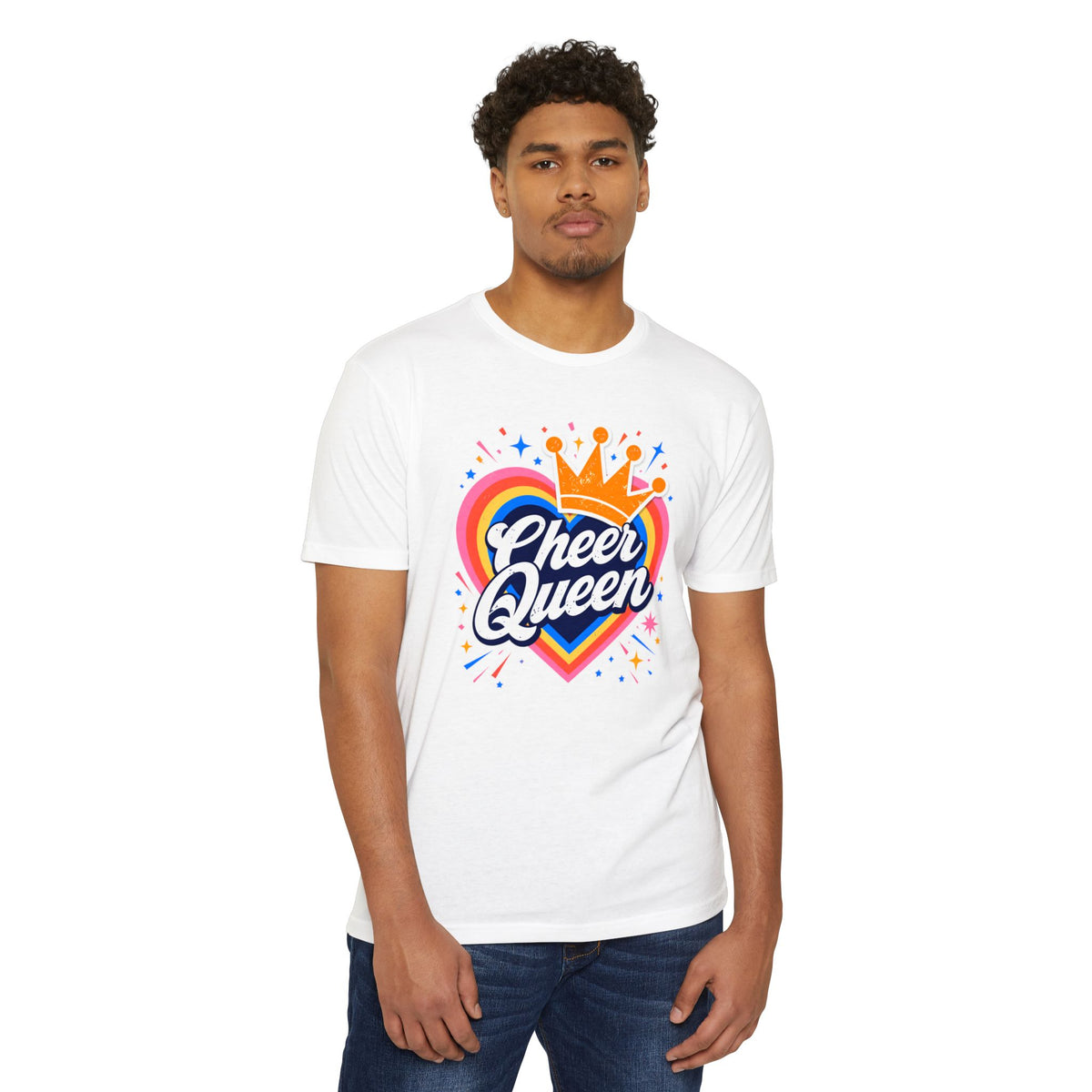 Cheer Queen T-Shirt — Colorful Heart Crown Cheerleader Tee