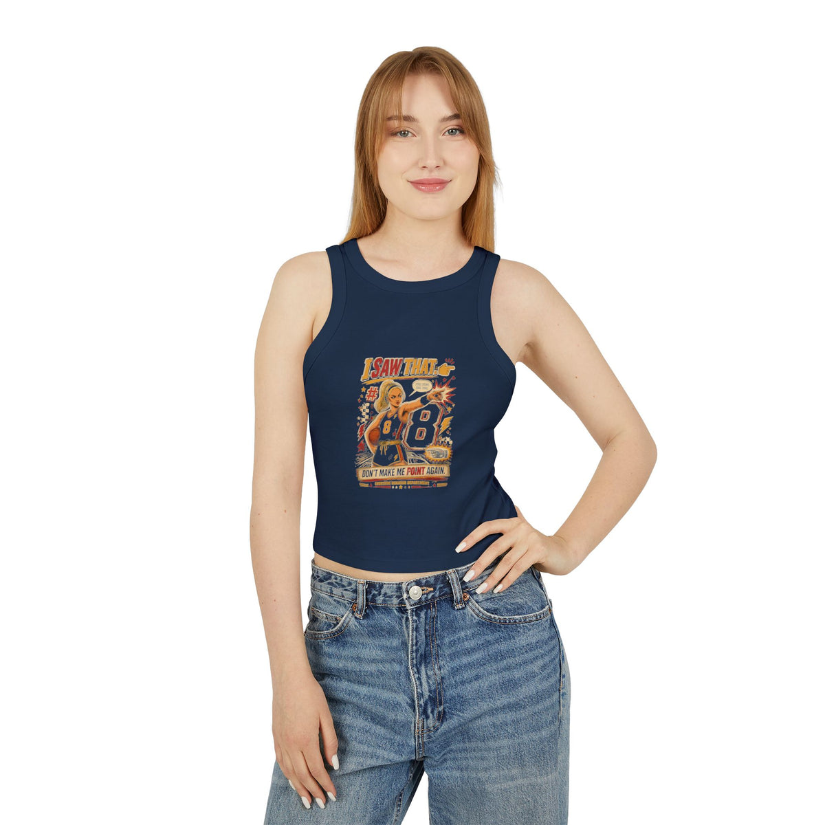 Retro Cheerleader 'I Saw That' Racer Crop Tank Top