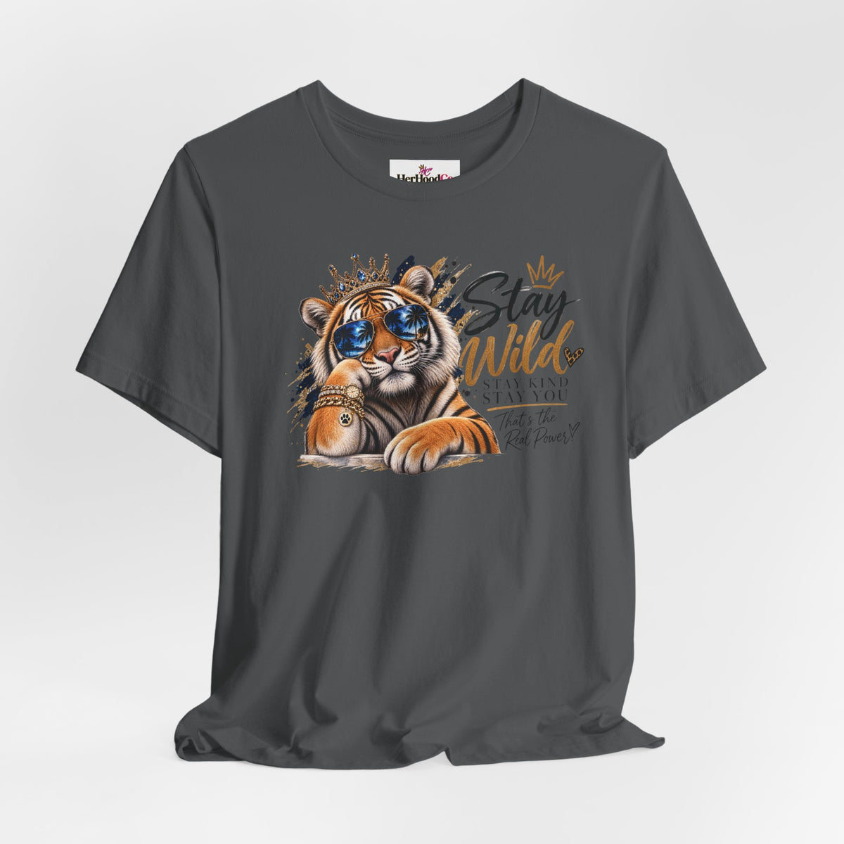 Tiger 'Stay Wild' Graphic Tee — Cute Crowned Tiger Illustration