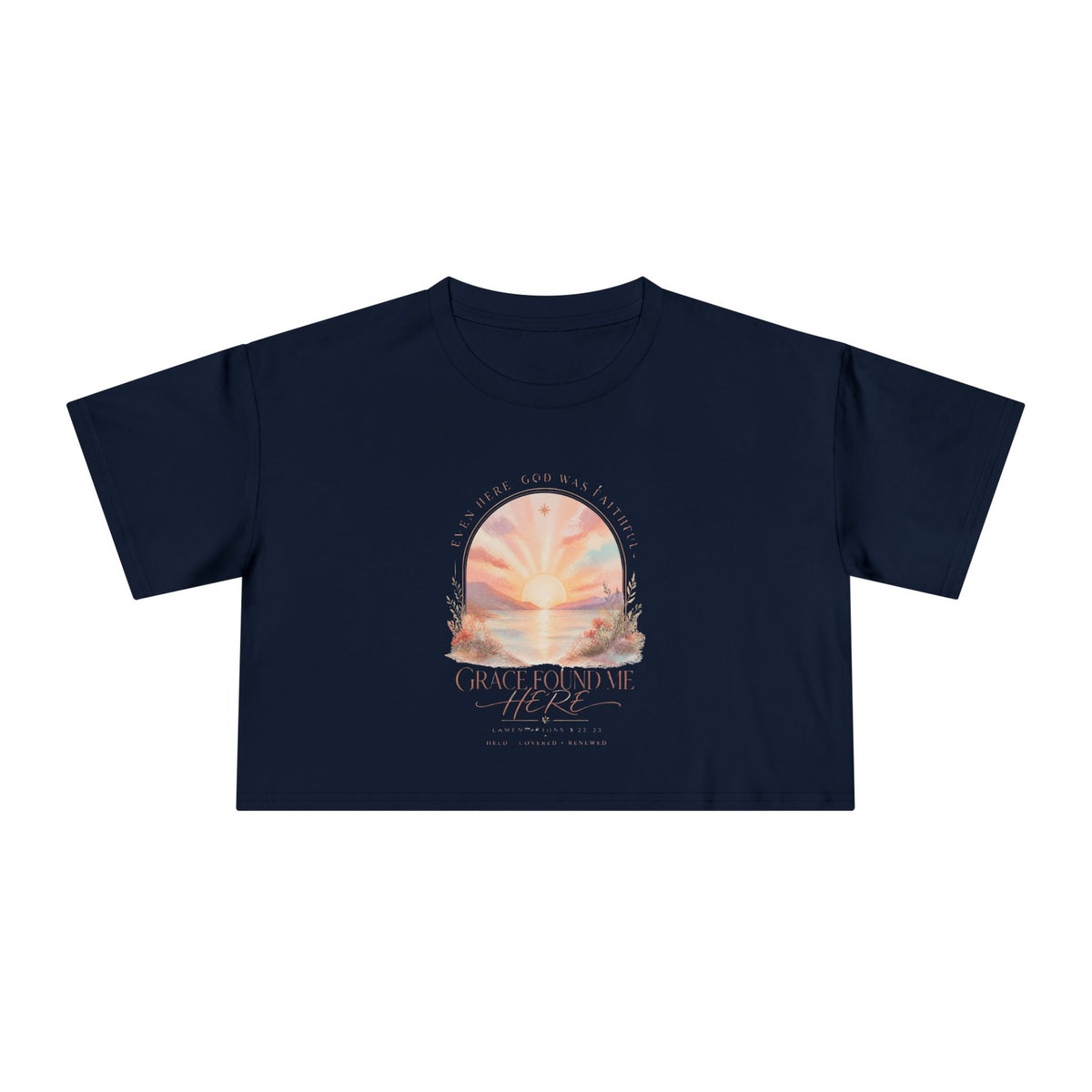 Sunset Arch Crop Tee — "Good Vibes Only" Pastel Boho Graphic