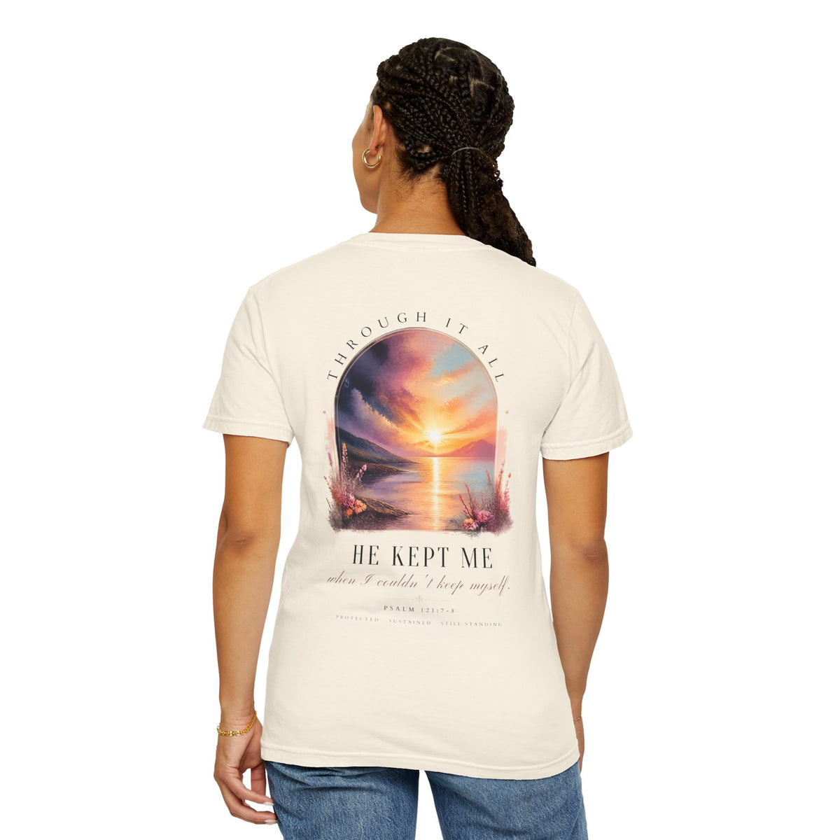 Faith Sunrise T-Shirt — "He Kept Me" Inspirational Graphic Tee