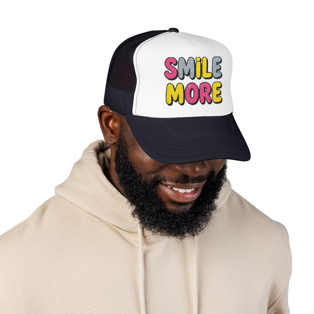 Smile More Foam Trucker Hat — Colorful Cheerful Graphic Cap