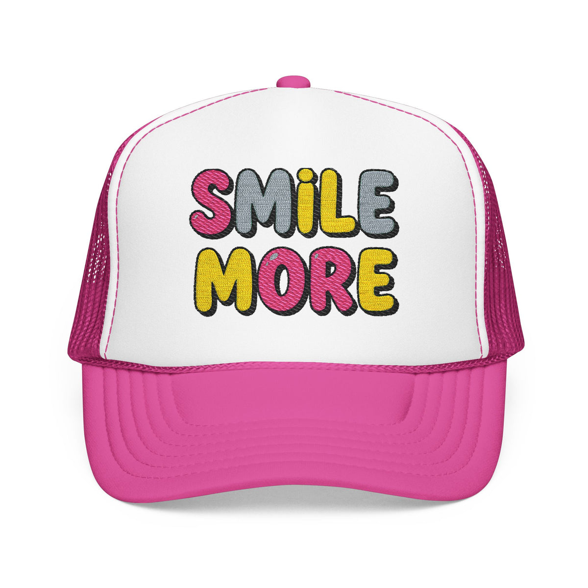 Smile More Foam Trucker Hat — Colorful Cheerful Graphic Cap
