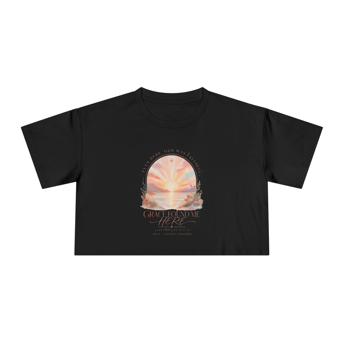 Sunset Arch Crop Tee — "Good Vibes Only" Pastel Boho Graphic