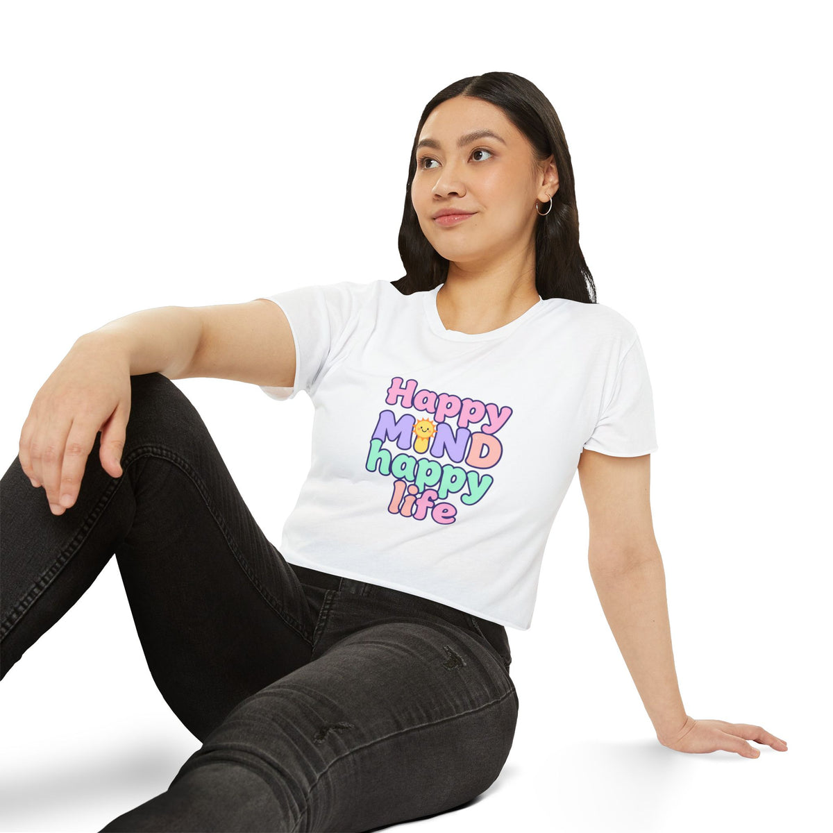 Happy Mind Happy Life Crop Top — Cute Pastel Festival Women's Tee