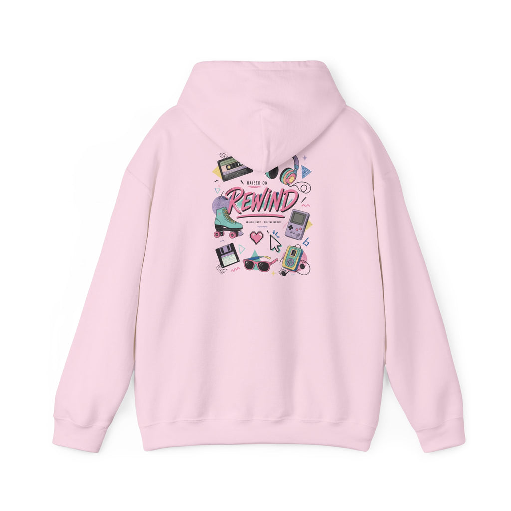 Rewind Retro Hoodie — 'Raise On Rewind' Vintage 90s Electronics Graphic Pullover