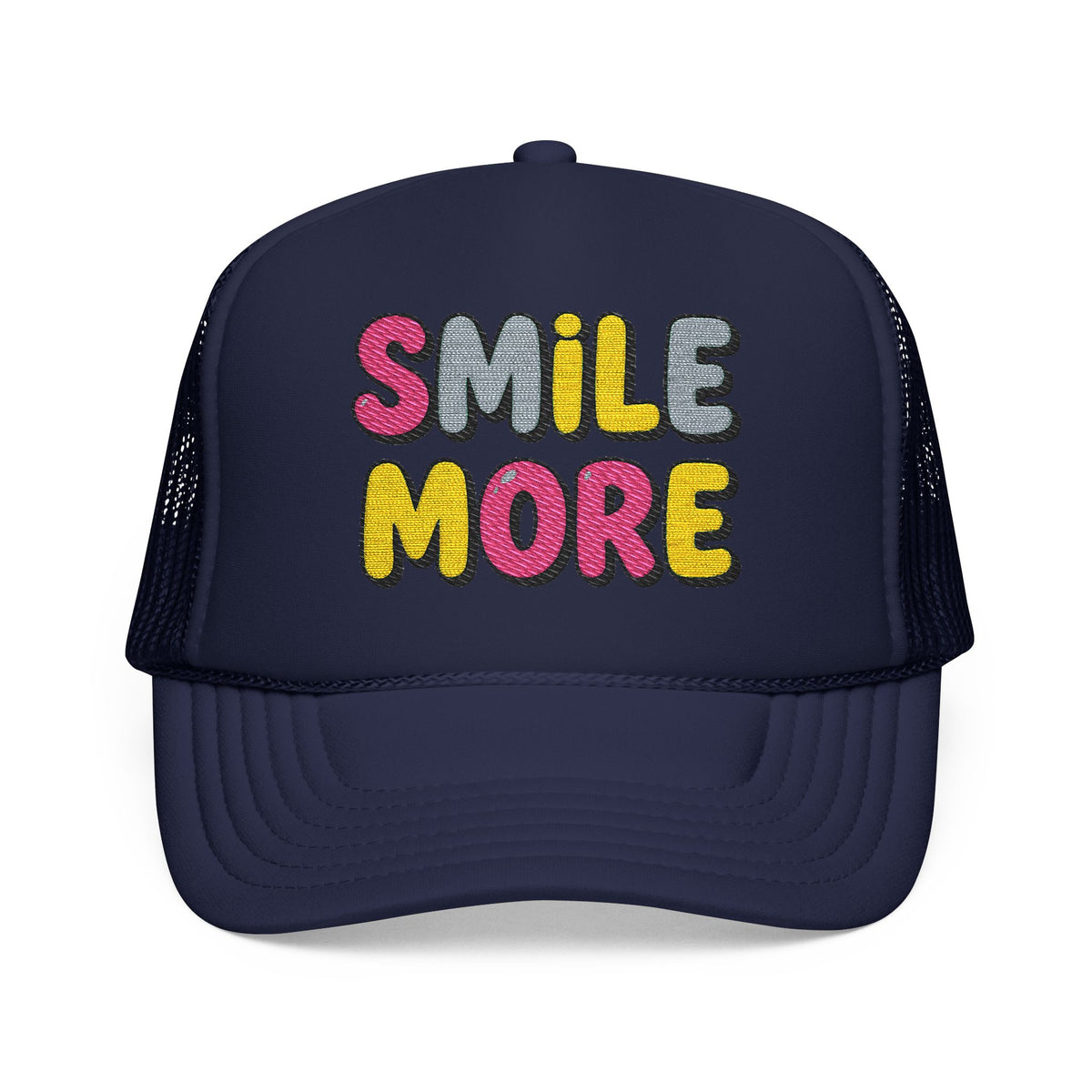Smile More Foam Trucker Hat — Colorful Cheerful Graphic Cap