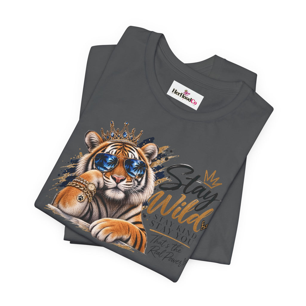 Tiger 'Stay Wild' Graphic Tee — Cute Crowned Tiger Illustration