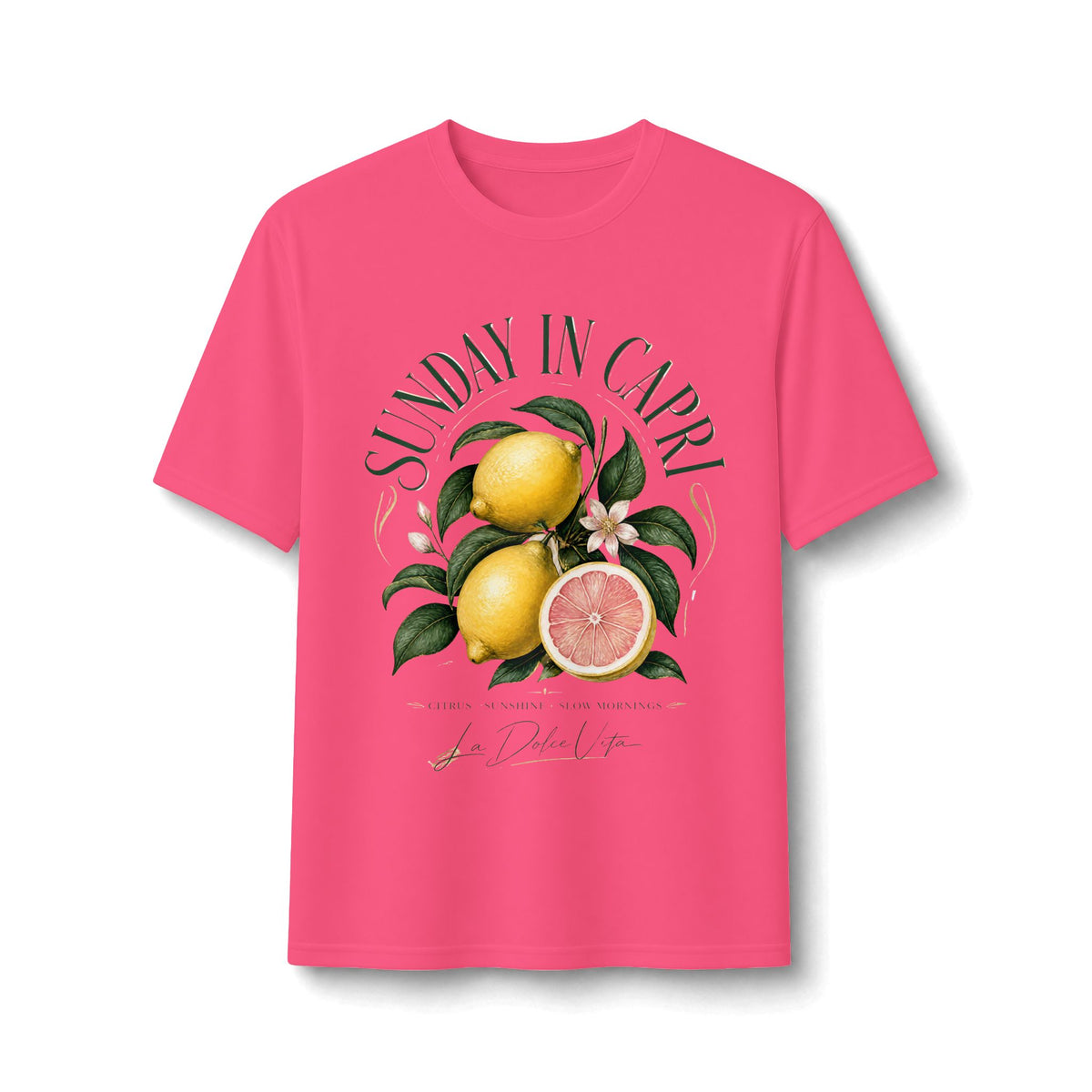 Sunday in Capri Lemon Graphic Tee — Citrus Travel Vibe Performance Shirt