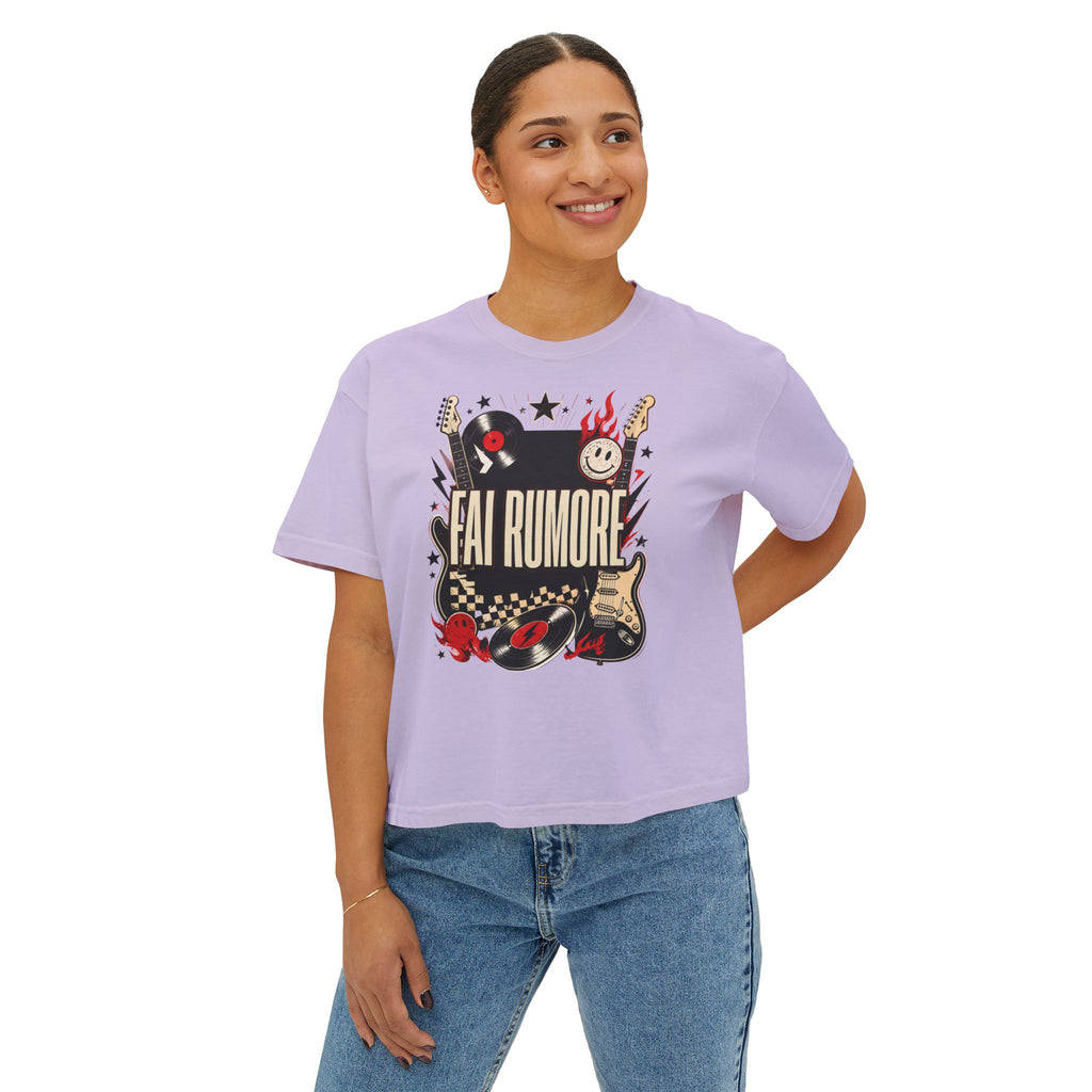 Fai Rumore Graphic Boxy Tee - Vintage Rock Guitar & Vinyl Shirt