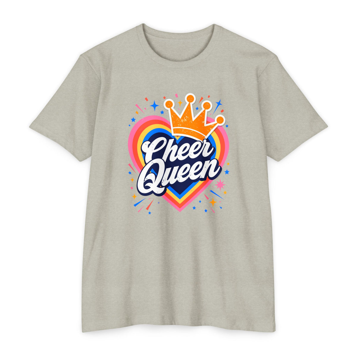 Cheer Queen T-Shirt — Colorful Heart Crown Cheerleader Tee
