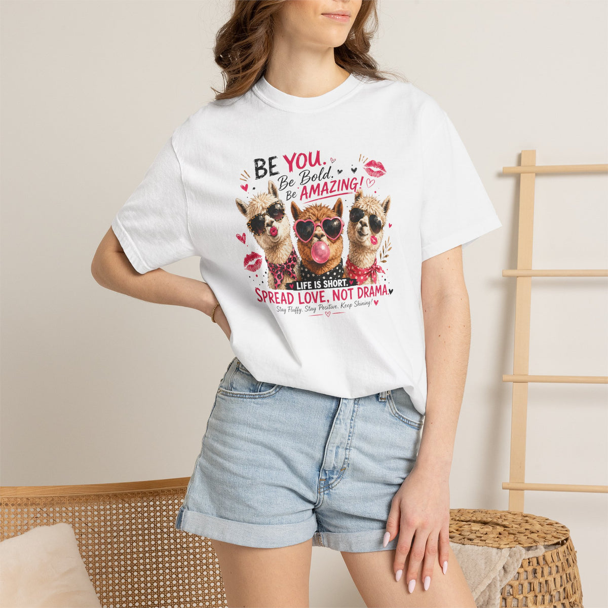 T-Shirt — 'Be You. Be Bold. Be Amazing.' Cute Sunglasses Dogs Tee, Spread Love Not Drama