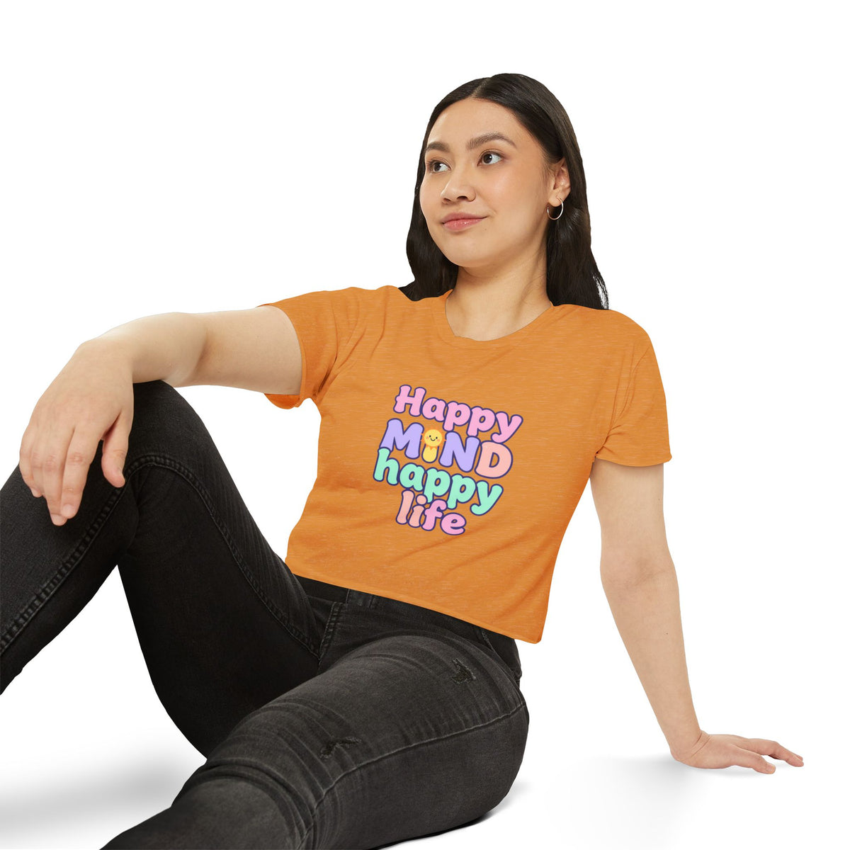Happy Mind Happy Life Crop Top — Cute Pastel Festival Women's Tee