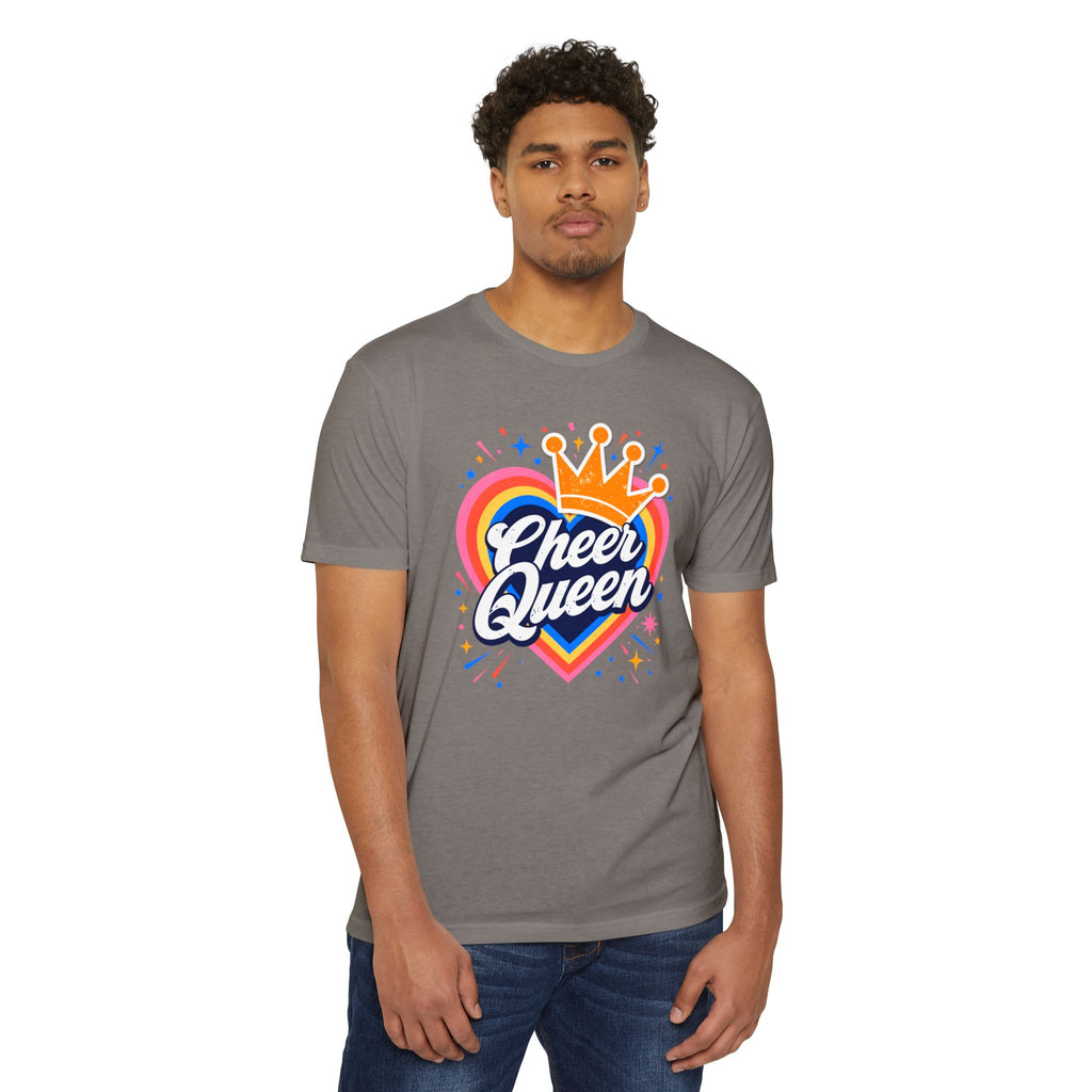 Cheer Queen T-Shirt — Colorful Heart Crown Cheerleader Tee