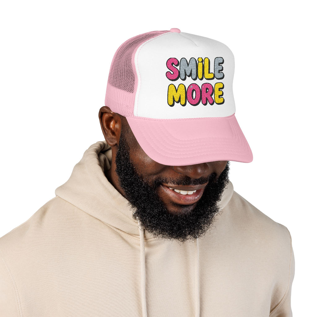 Smile More Foam Trucker Hat — Colorful Cheerful Graphic Cap