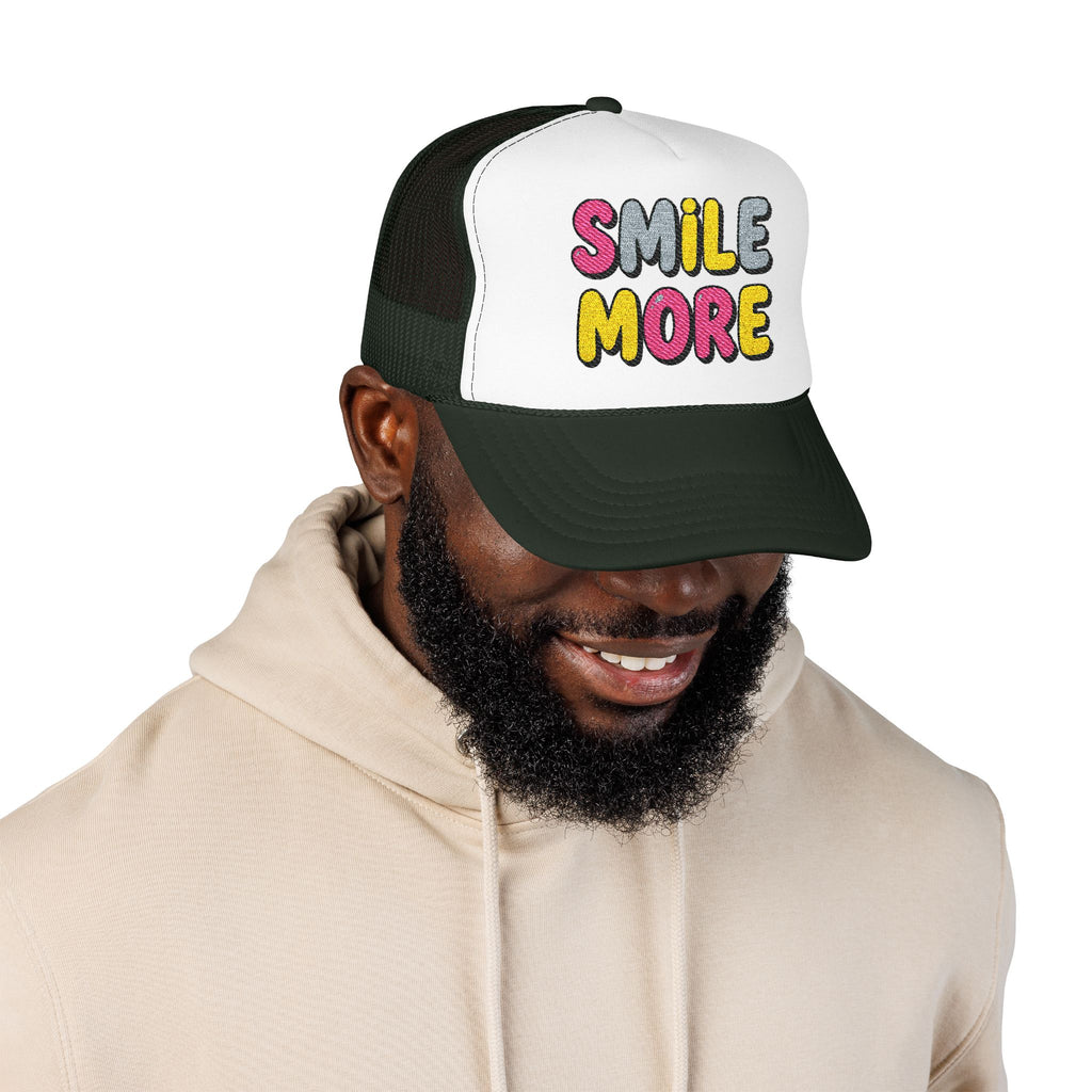 Smile More Foam Trucker Hat — Colorful Cheerful Graphic Cap