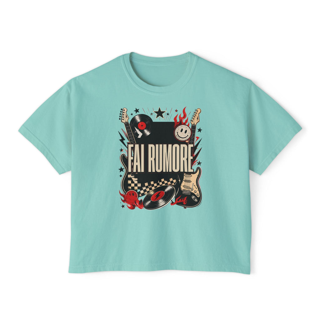 Fai Rumore Graphic Boxy Tee - Vintage Rock Guitar & Vinyl Shirt