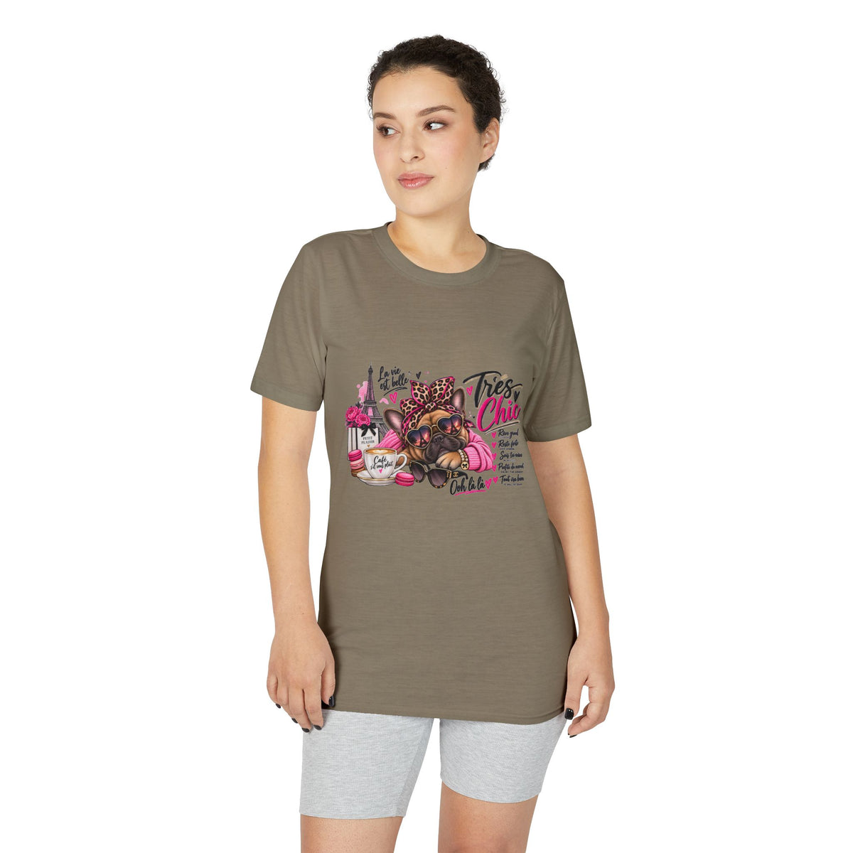 French Bulldog Glam Tee – "Tires Chic" Pink Leopard Spa Design