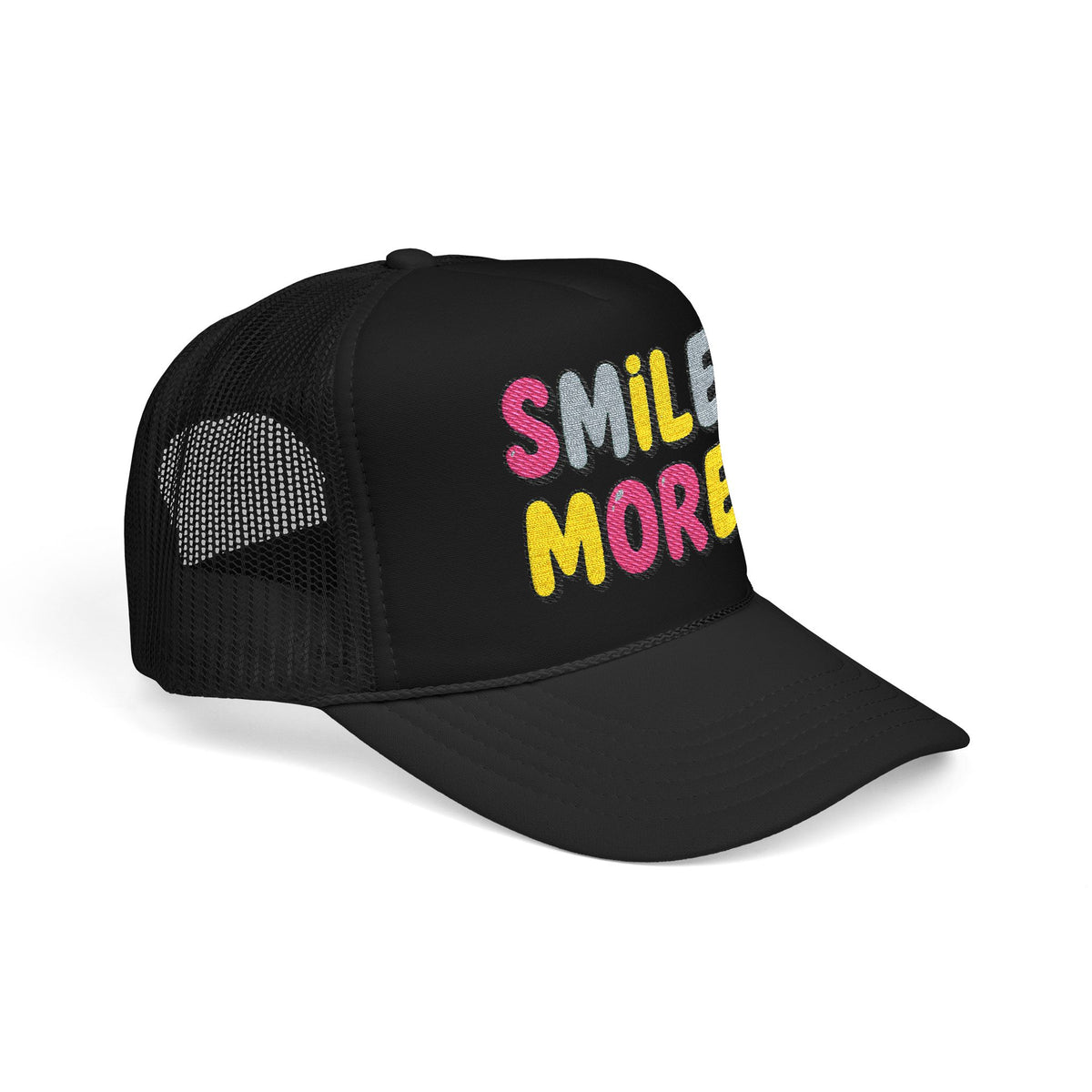 Smile More Foam Trucker Hat — Colorful Cheerful Graphic Cap