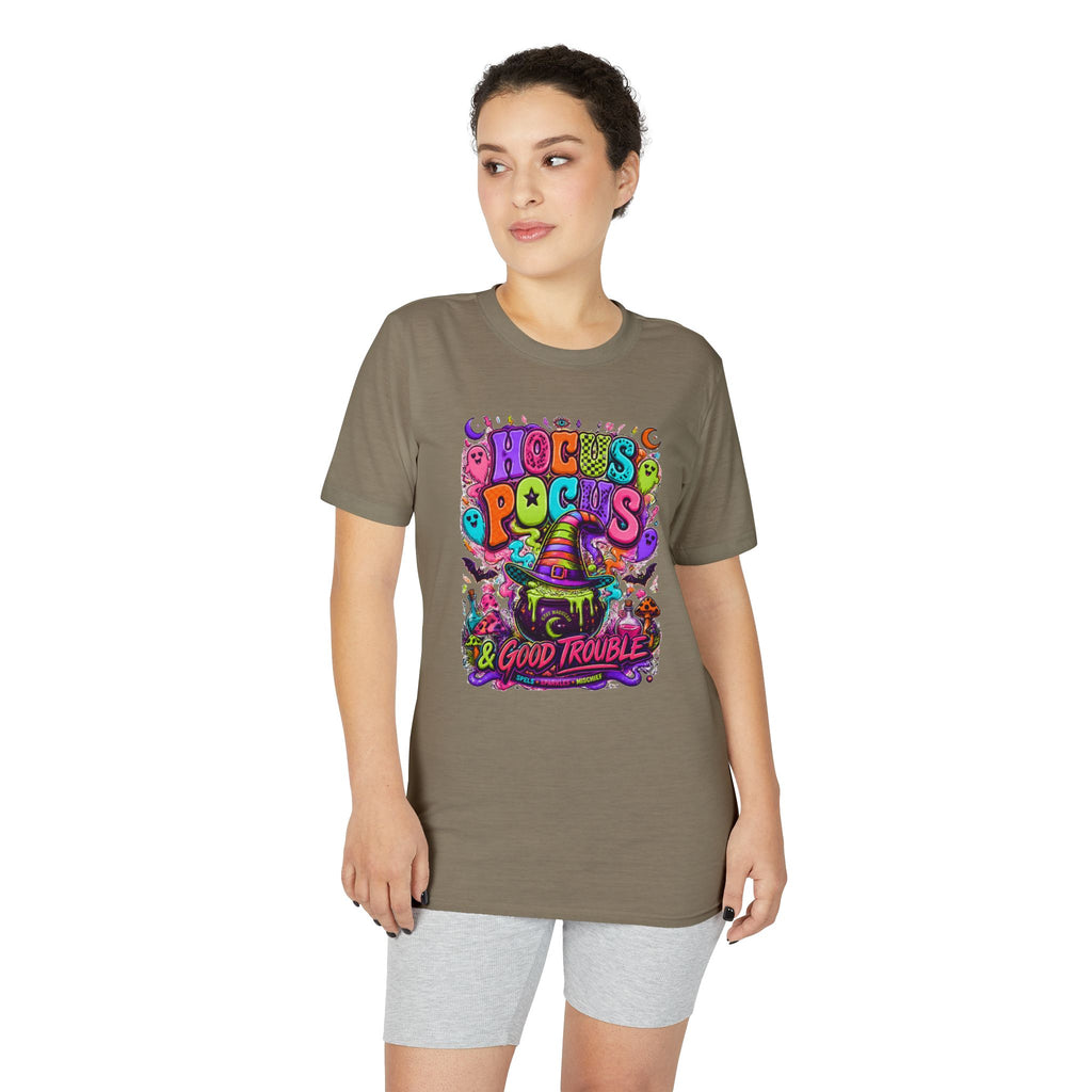 Hocus Pocus & Good Trouble Graphic T-Shirt — Colorful Halloween Witch Design