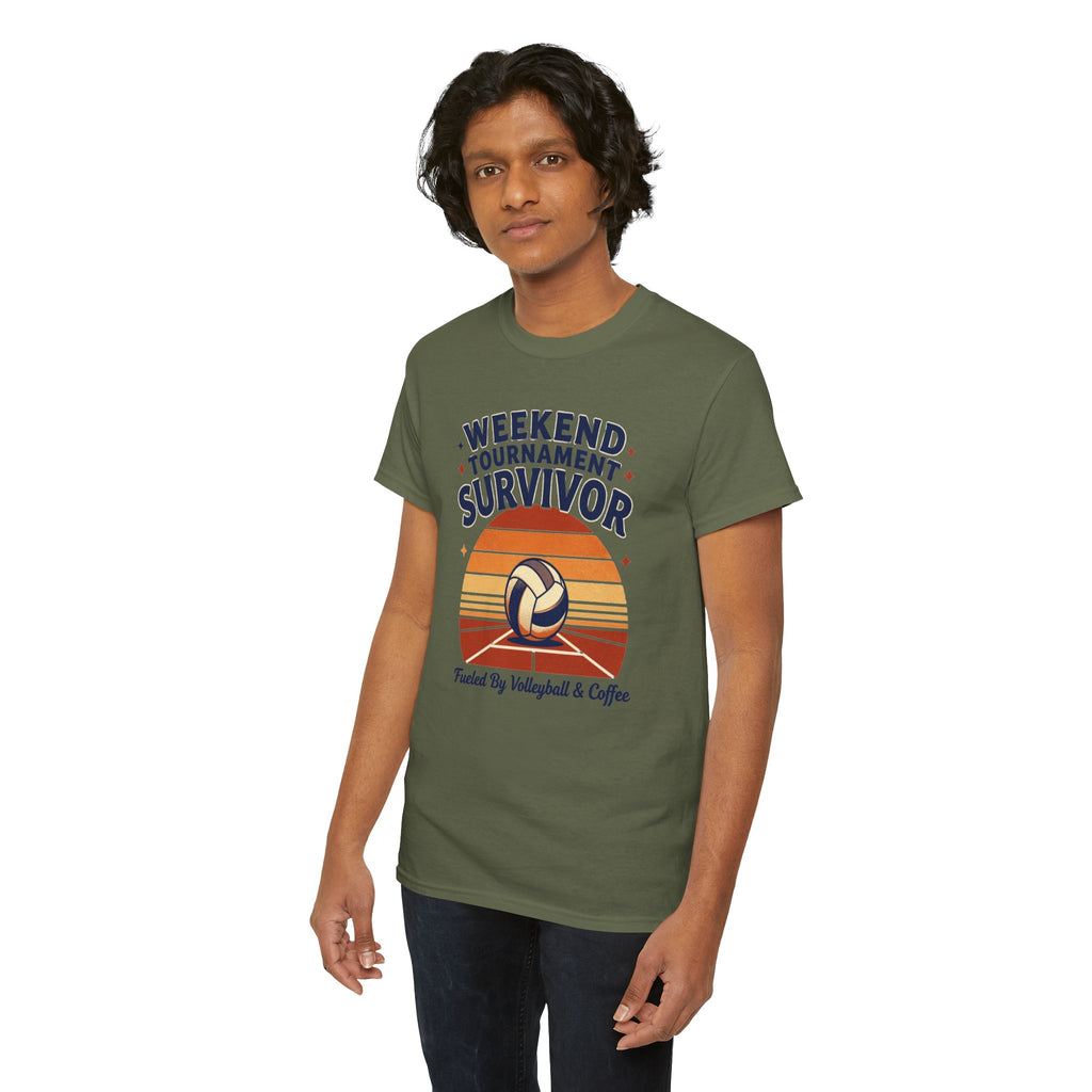 Weekend Tournament Survivor Volleyball Tee — Fueled by Volleyball & Coffee