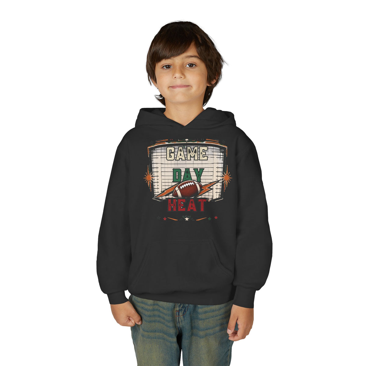 Youth Hoodie - "Game Day Heat" Football Personalized Back Name & Number