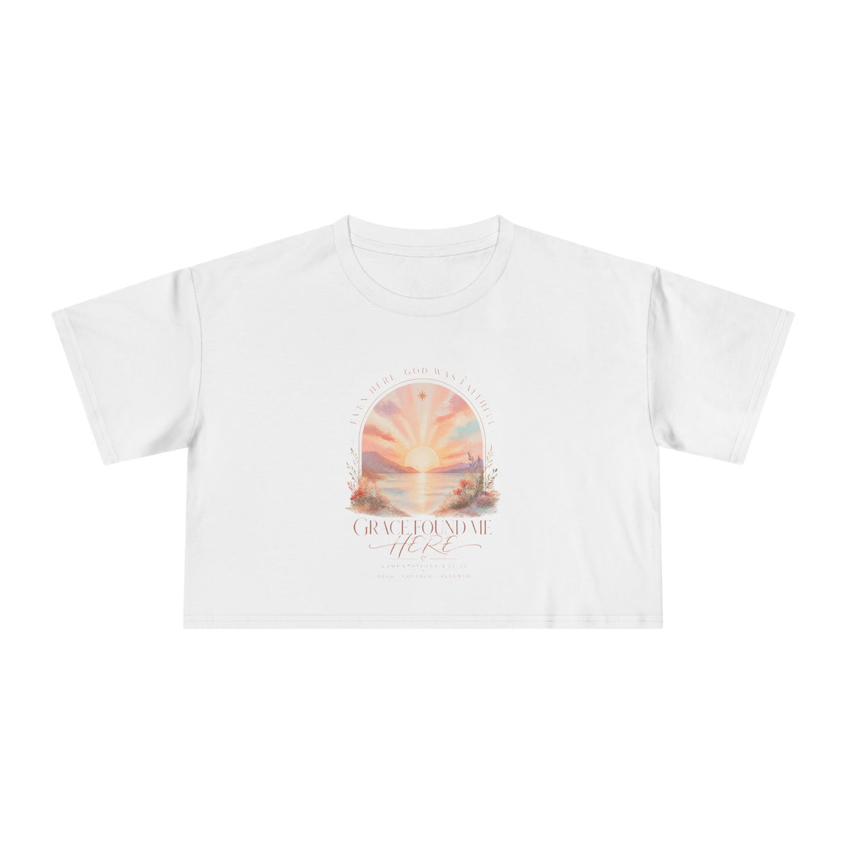 Sunset Arch Crop Tee — "Good Vibes Only" Pastel Boho Graphic