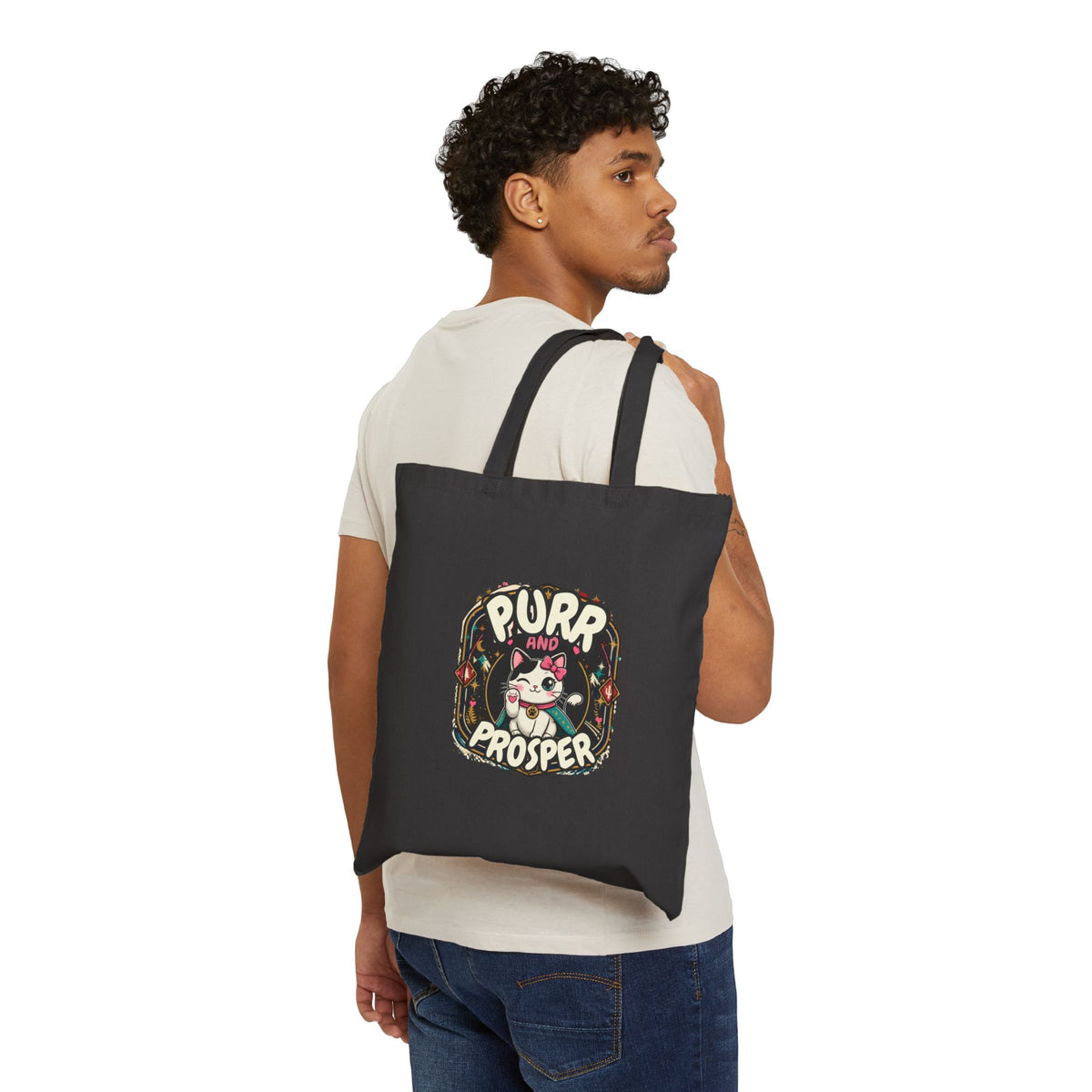 Purr and Prosper Cat Canvas Tote