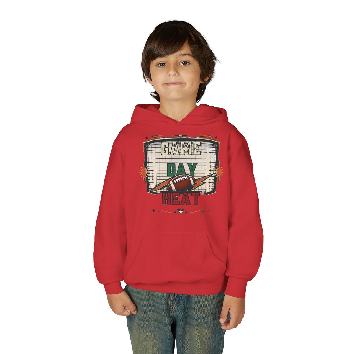 Youth Hoodie - "Game Day Heat" Football Personalized Back Name & Number