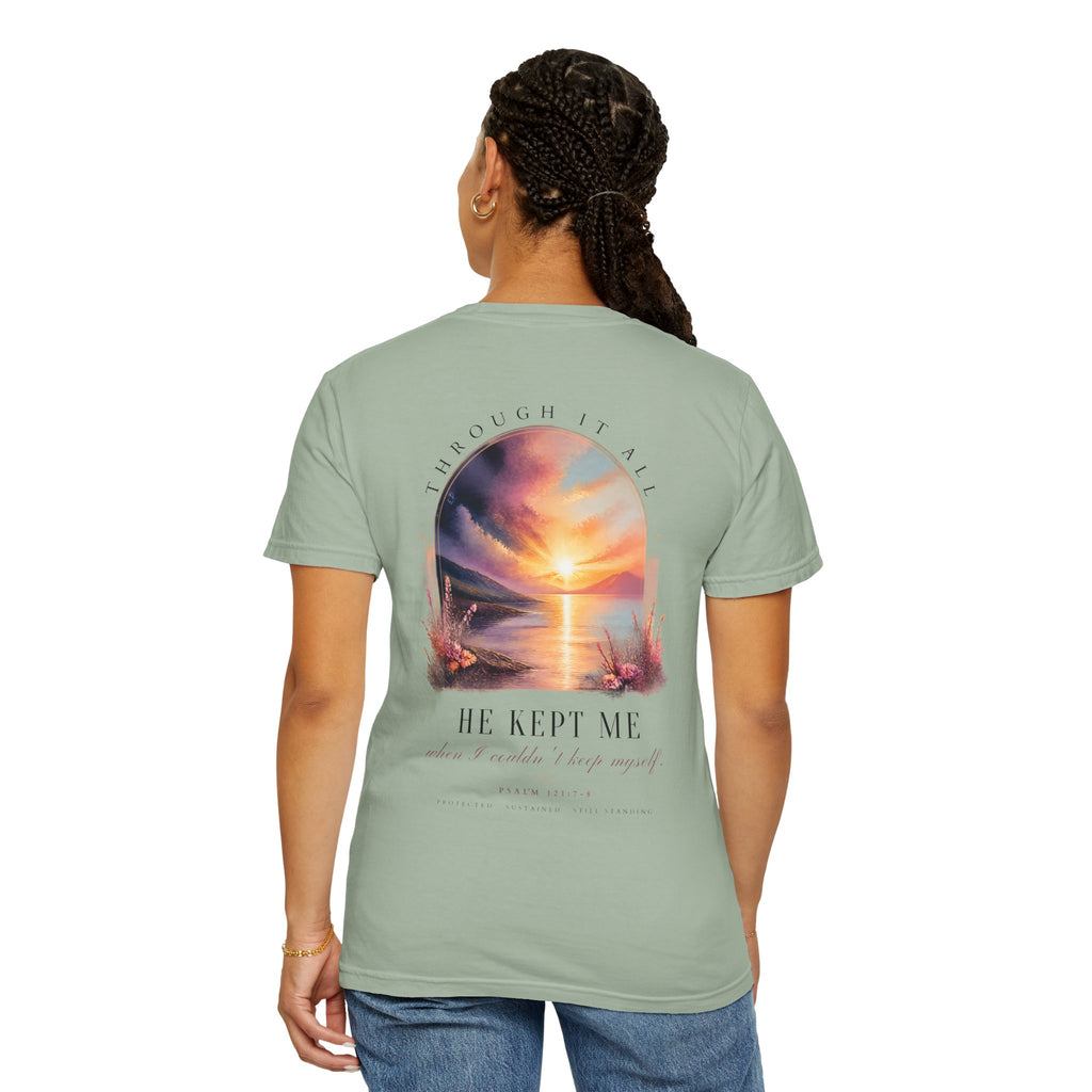 Faith Sunrise T-Shirt — "He Kept Me" Inspirational Graphic Tee