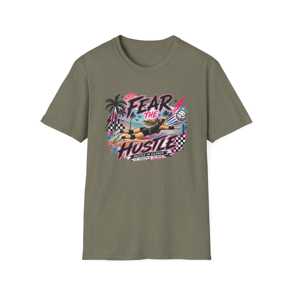 Fear The Hustle Volleyball T-Shirt — Retro Palm Beach Volleyball Tee