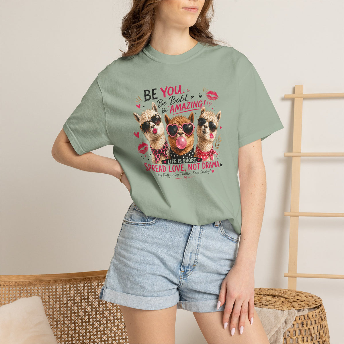 T-Shirt — 'Be You. Be Bold. Be Amazing.' Cute Sunglasses Dogs Tee, Spread Love Not Drama