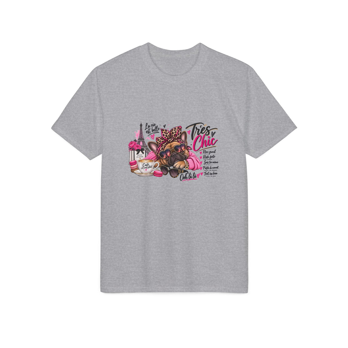 French Bulldog Glam Tee – "Tires Chic" Pink Leopard Spa Design