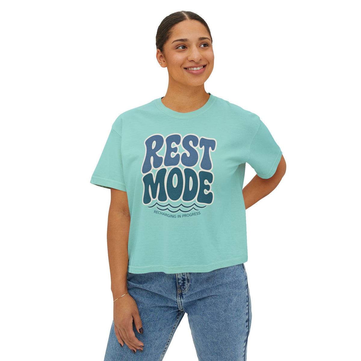 Rest Mode Women's Boxy Tee — Relaxed Graphic T-Shirt
