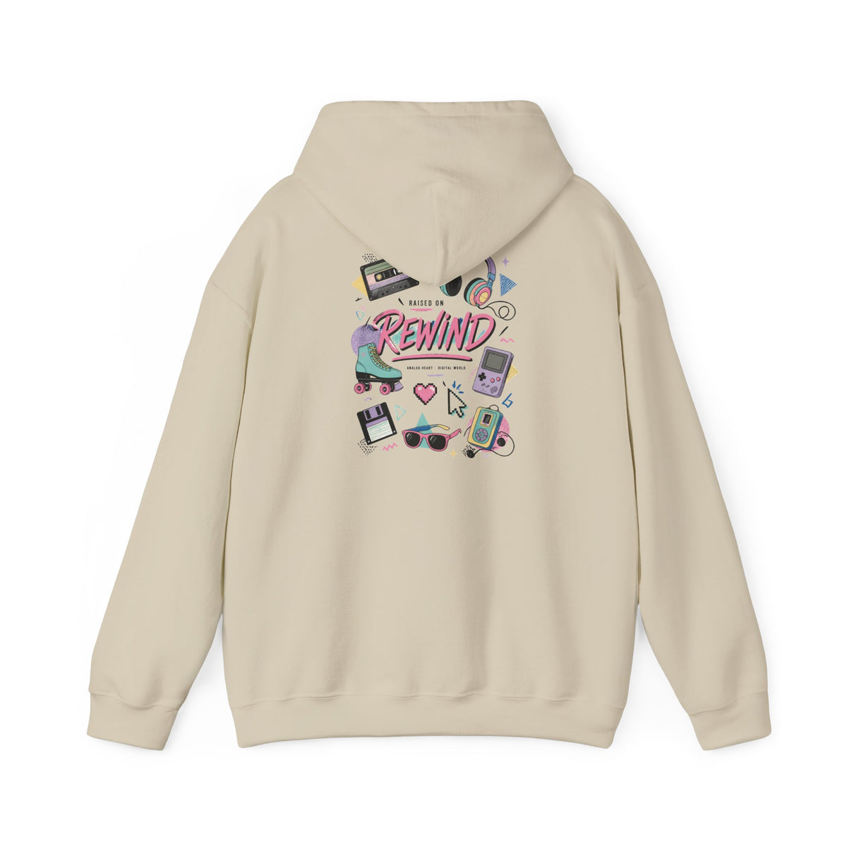 Rewind Retro Hoodie — 'Raise On Rewind' Vintage 90s Electronics Graphic Pullover