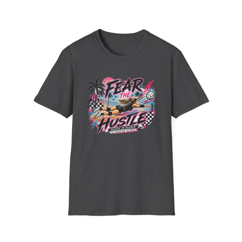 Fear The Hustle Volleyball T-Shirt — Retro Palm Beach Volleyball Tee