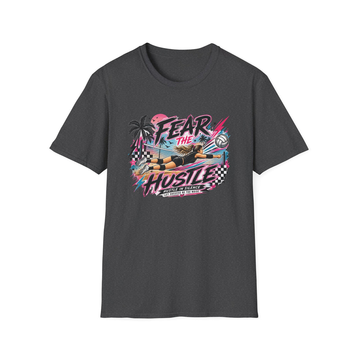 Fear The Hustle Volleyball T-Shirt — Retro Palm Beach Volleyball Tee